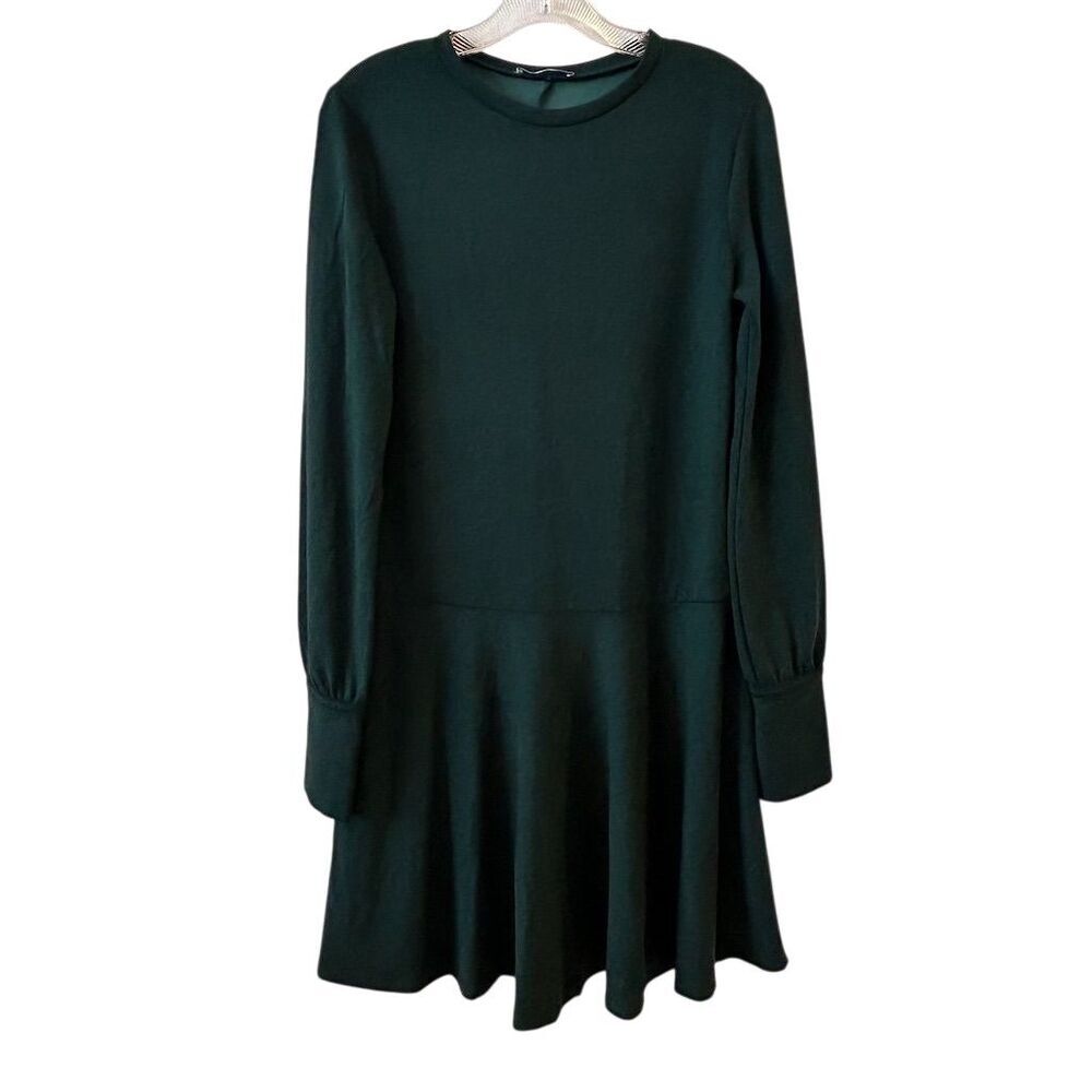 Zara Women's‎ S Green Drop Waist Ruffled Hem Knee Length Dress